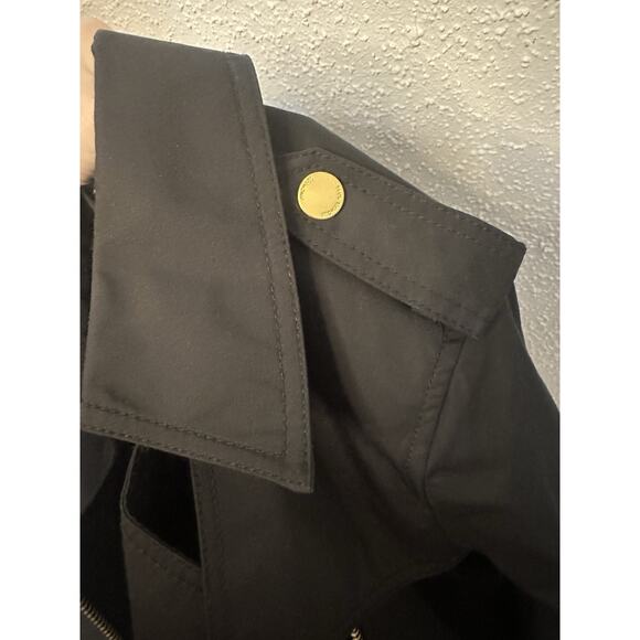 EUC Michael Kors Asymmetrical Belted Coat Black Size Large Gold Hardware Spring - Picture 8 of 11